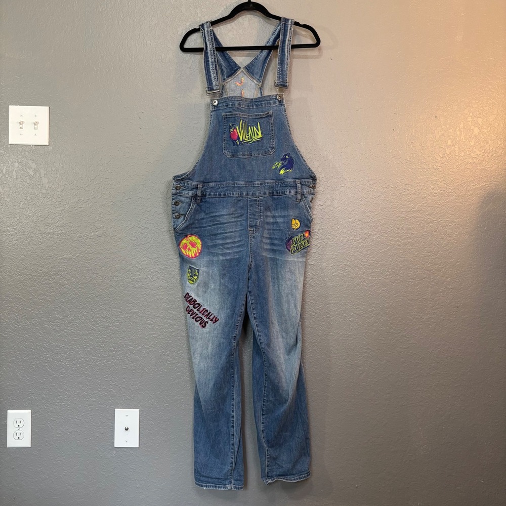 Disney Villains Denim Overalls Blue Embroidered Patches Evil Queen Plus Size 20